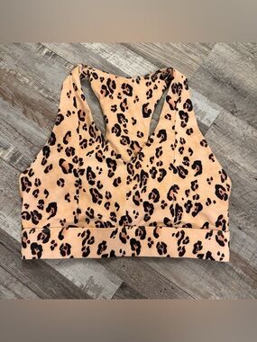 Fabletics Leopard Sports Bra Medium Strappy Back Athletic Workout Top